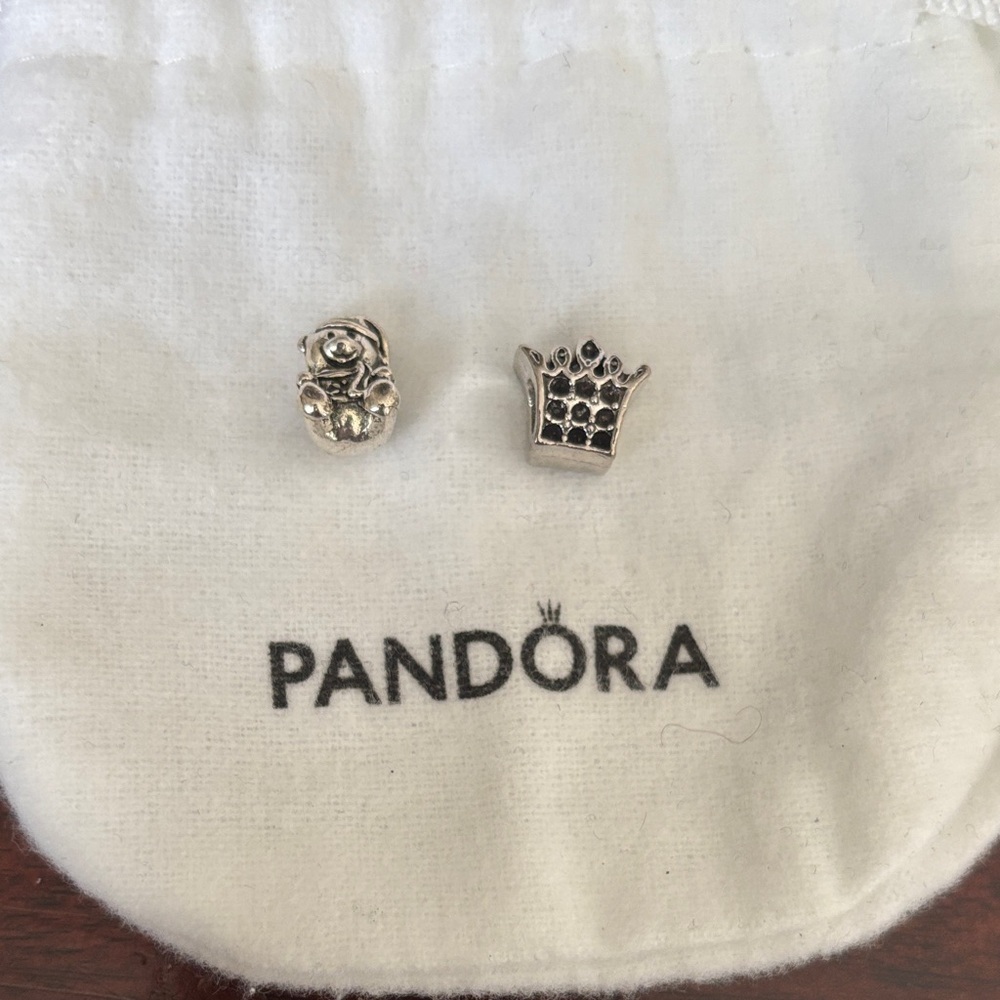 Pandora Silver Crown and Floral Charms 2 charms
